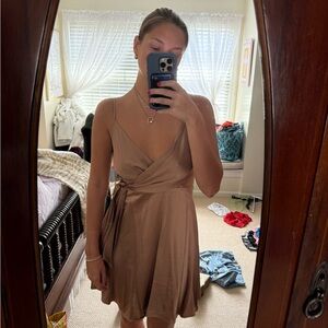 Express Tan Wrap Mini Dress